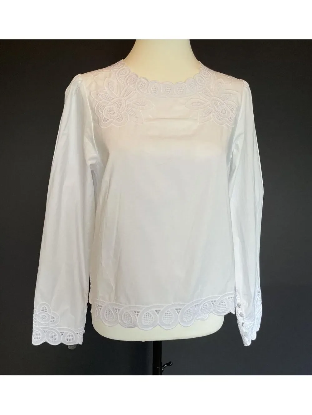 Madewell White Embroidered PuffSleeve Top Poplin Long Sleeve Small New With Tags